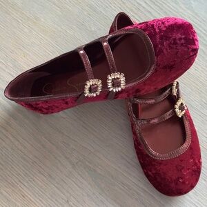 Jessica Simpson Allista Oxblood Velvet Mary Jane Shoes